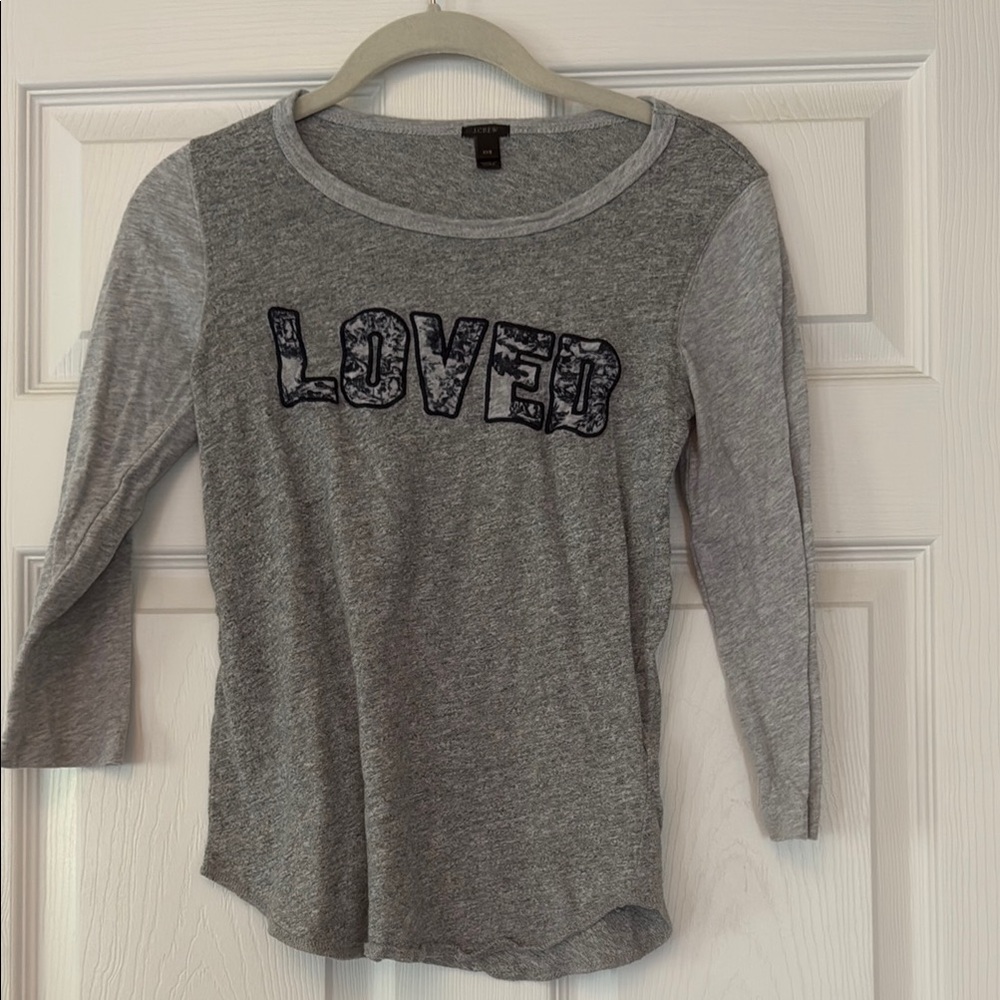 J. Crew Gray Long Sleeve Tee with 'LOVED Print